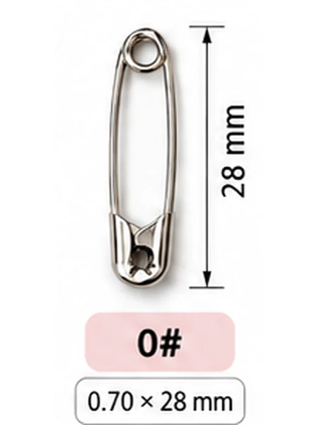 เข็มกลัดซ่อนปลาย เบอร์ 0 ขนาด 28 มม. ลวด 0.70 มม. ชุบนิกเกิลสีเงิน