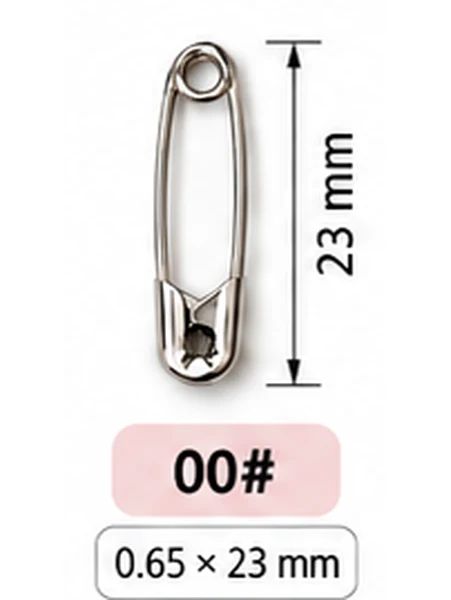 เข็มกลัดซ่อนปลาย เบอร์ 00 ขนาด 23 มม. ลวด 0.65 มม. ชุบนิกเกิลสีเงิน