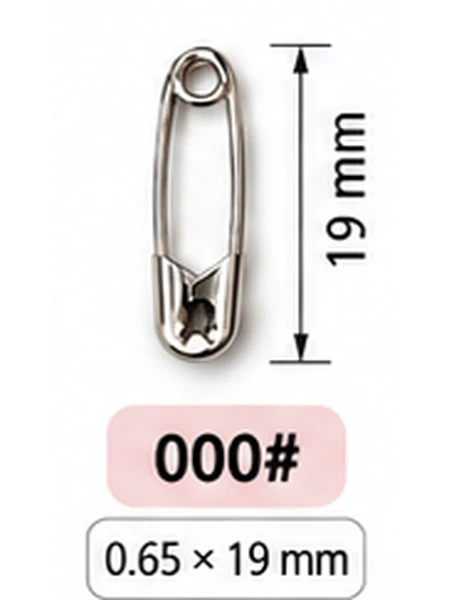 เข็มกลัดซ่อนปลาย เบอร์ 000 ขนาด 19 มม. ลวด 0.65 มม. ชุบนิกเกิลสีเงิน