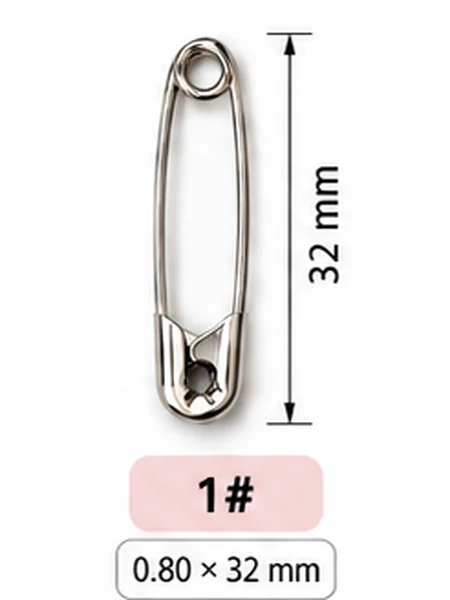 เข็มกลัดซ่อนปลาย เบอร์ 1 ขนาด 32 มม. ลวด 0.80 มม. ชุบนิกเกิลสีเงิน