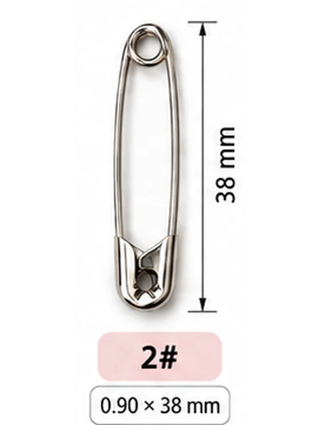 เข็มกลัดซ่อนปลาย เบอร์ 2 ขนาด 38 มม. ลวด 0.90 มม. ชุบนิกเกิลสีเงิน