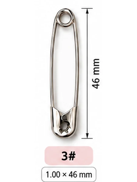 เข็มกลัดซ่อนปลาย เบอร์ 3 ขนาด 46 มม. ลวด 1.00 มม. ชุบนิกเกิลสีเงิน