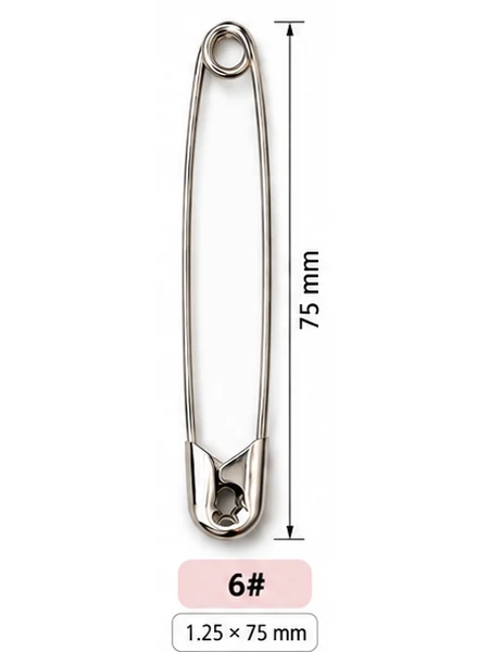 เข็มกลัดซ่อนปลาย เบอร์ 6 ขนาด 75 มม. ลวด 1.25 มม. ชุบนิกเกิลสีเงิน