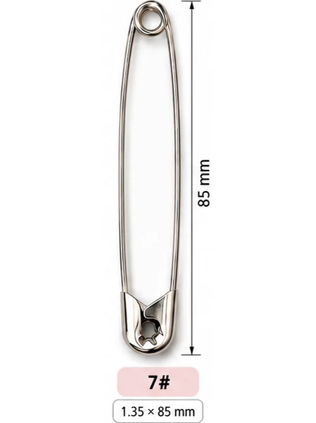 เข็มกลัดซ่อนปลาย เบอร์ 7 ขนาด 85 มม. ลวด 1.35 มม. ชุบนิกเกิลสีเงิน