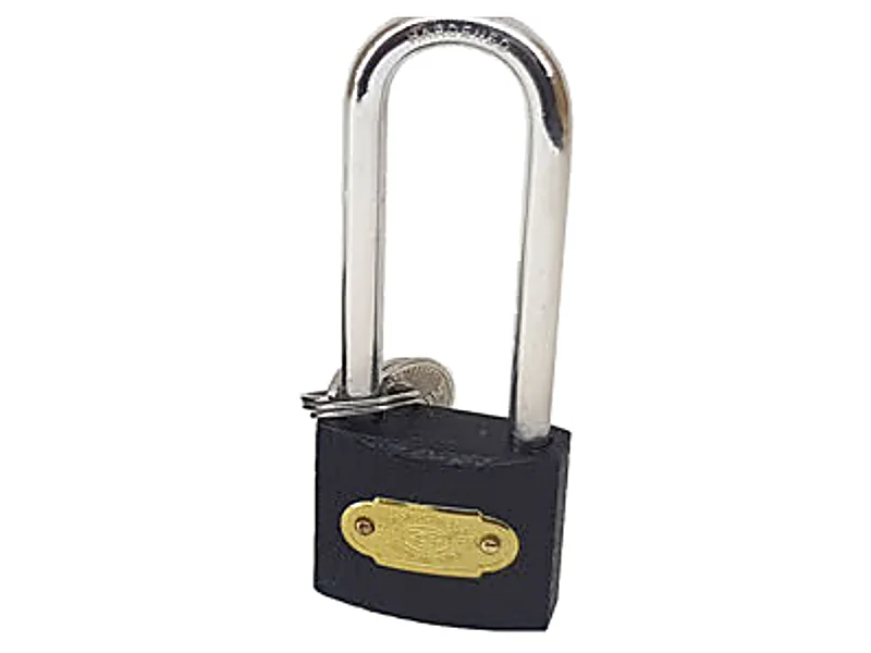Black steel spring-locking padlock
